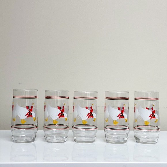 Vintage Glass CHRISTMAS GOOSE 16 Oz. Tumblers-Set of 5 Country Geese Drinkware - Picture 2 of 5
